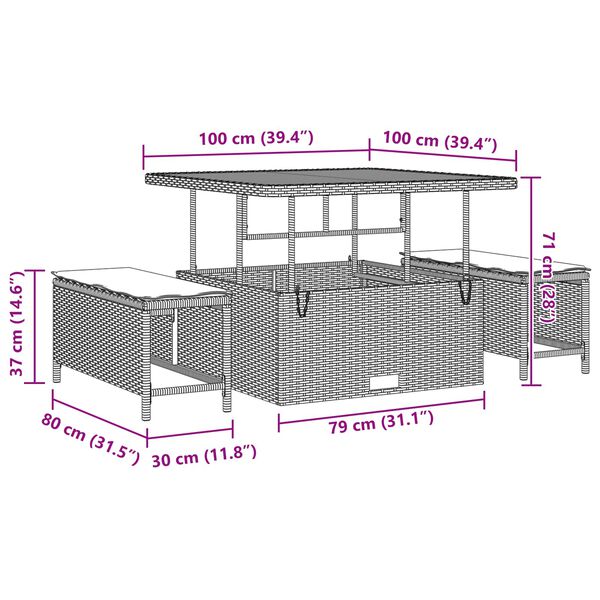 vidaXL S&uacute;prava z&aacute;hradn&yacute;ch pohoviek s vank&uacute;&scaron;om 11 pcs Čierna polyratan