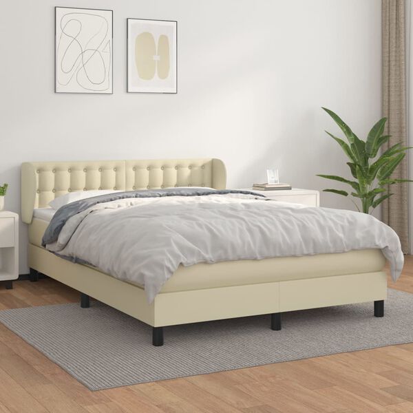 vidaXL Boxspring posteľ s matracom kr&eacute;mov&aacute; 140x190 cm umel&aacute; koža