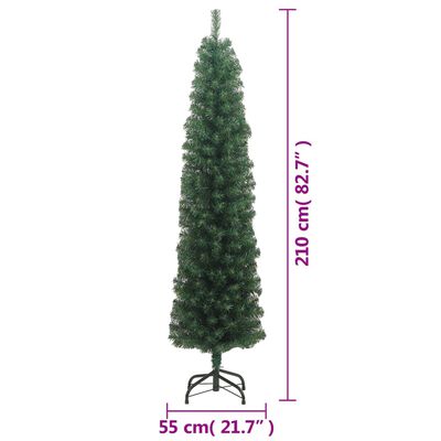 vidaXL Úzky umelý vianočný stromček so stojanom, zelený 210 cm, PVC