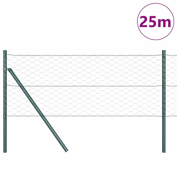 vidaXL Stĺp na plot. Zelená 25 x 0,6 m (50 mm sieť) Ocel a PVC