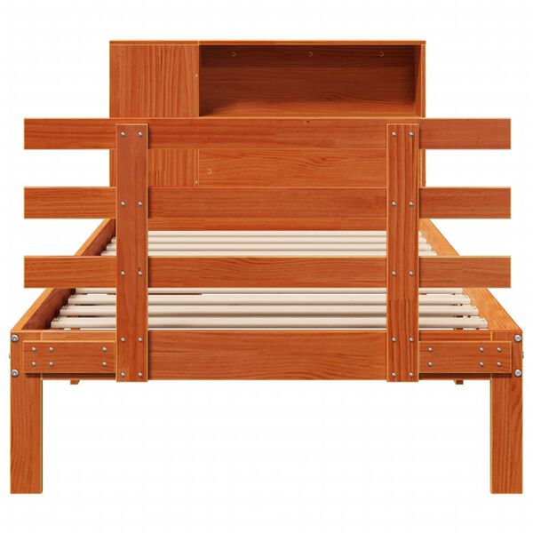 vidaXL Posteľ s knižnicou bez matraca vosková 100x200 cm borovica