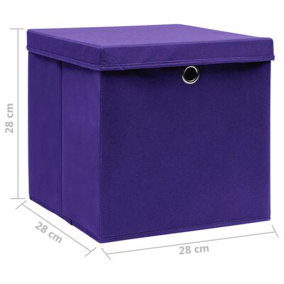 vidaXL Úložné boxy s vekom 10 ks, 28x28x28 cm, fialové