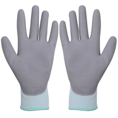 vidaXL Pracovné rukavice z PU, 24 párov, veľkosť 8/M, bielo-sivé