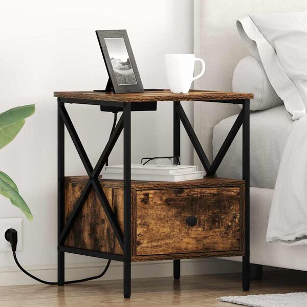 vidaXL Nočn&yacute; stol&iacute;k Dymov&aacute; dub 41,5 x 40,5 x 55 cm Kompozitn&eacute; drevo