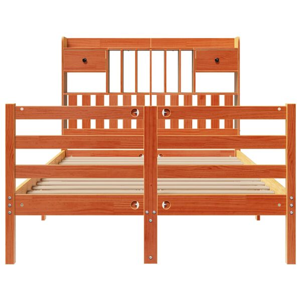 vidaXL Posteľ s knižnicou bez matraca voskov&aacute; 135x190cm borovica