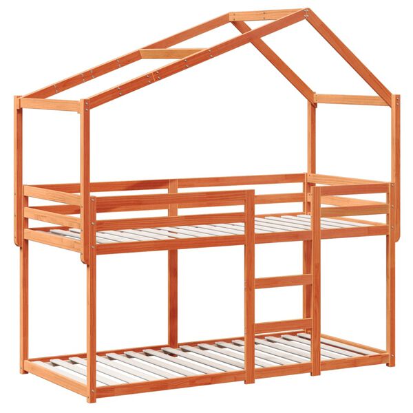 vidaXL Poschodová posteľ so strechou voskovohnedá 90x190 cm borovica