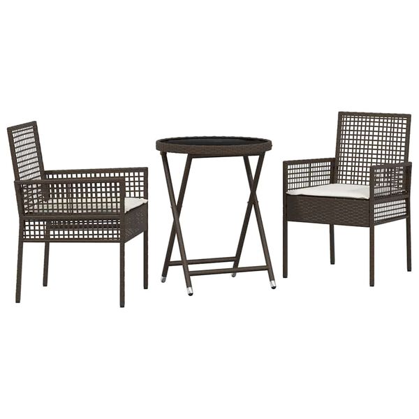 vidaXL Záhradný bistro set 3 pcs Hnedá polyratan