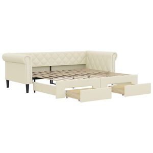 vidaXL Rozklad. denn&aacute; posteľ so z&aacute;suvkami kr&eacute;mov&aacute; 90x200 cm umel&aacute; koža