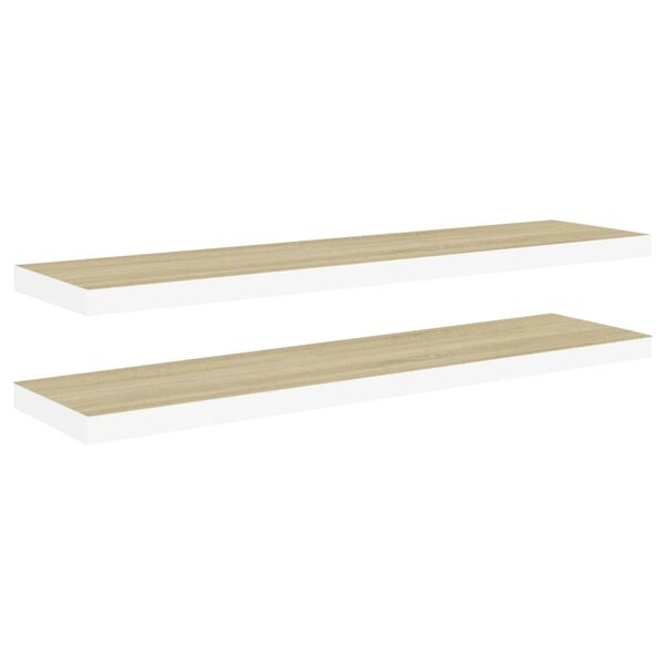 vidaXL Pl&aacute;vaj&uacute;ce n&aacute;stenn&eacute; police 2 ks dub a biele 90x23,5x3,8 cm MDF