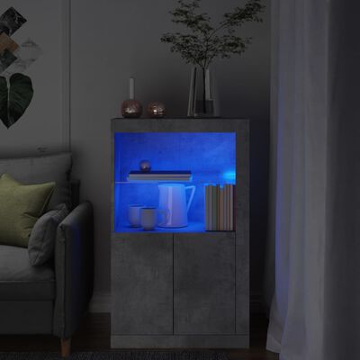 vidaXL Bočná skrinka s LED svetlami betónovo sivá kompozitné drevo