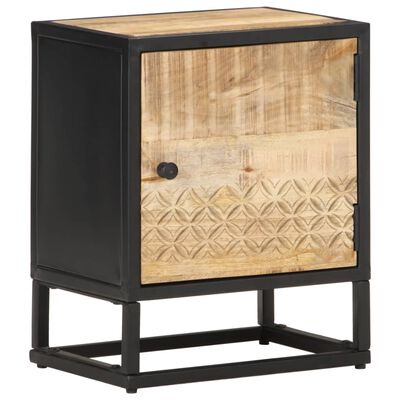 vidaXL Nočný stolík s vyrezávanými dvierkami 40x30x50 cm surové mangovníkové drevo