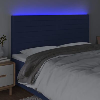 vidaXL Čelo postele s LED modré 160x5x118/128 cm látka