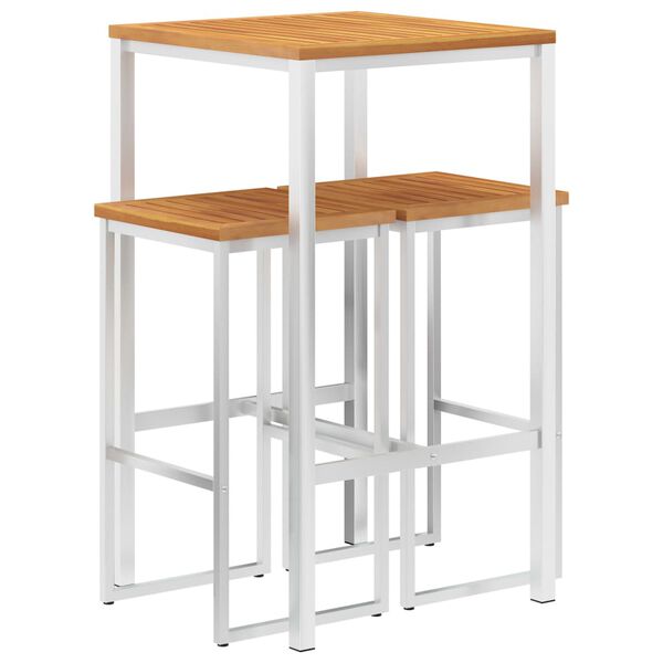 vidaXL 3-dielna barov&aacute; s&uacute;prava teakov&yacute; mas&iacute;v a nehrdzavej&uacute;ca oceľ