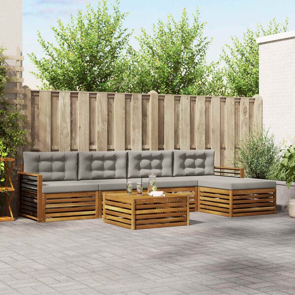 vidaXL Z&aacute;hradn&aacute; s&uacute;prava gaučov s vank&uacute;&scaron;om 6 pcs Pr&iacute;rodn&aacute; a svetlosiv&aacute;