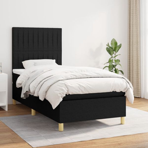 vidaXL Posteľn&yacute; r&aacute;m boxspring s matracom čierny 90x190 cm l&aacute;tka