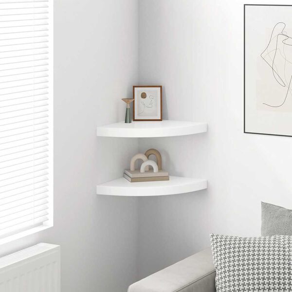 vidaXL Pl&aacute;vaj&uacute;ce rohov&eacute; police 2 ks, leskl&eacute; biele 35x35x3,8 cm, MDF