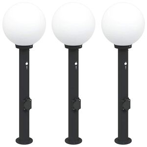 vidaXL Stĺpikov&eacute; svetl&aacute; so senzorom a z&aacute;suvkou 3 ks 80 cm čierne IP44