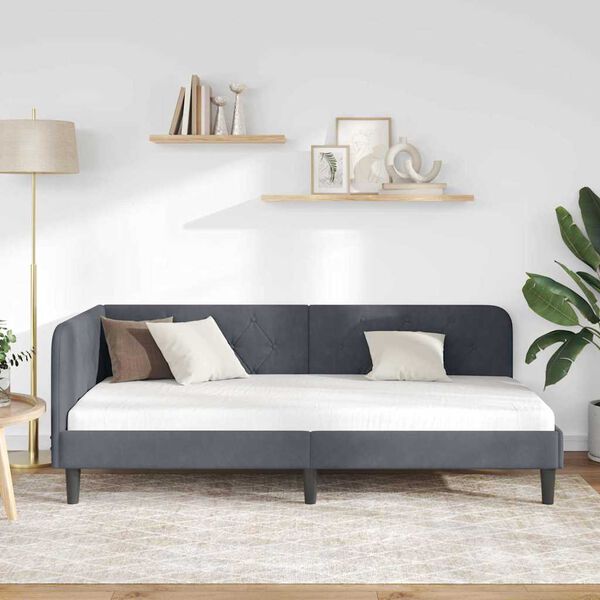 vidaXL Rohov&yacute; r&aacute;m postele s čelnou doskou Tmavo &scaron;ed&aacute; 90 x 200 cm Zamat