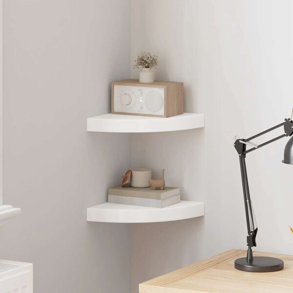 vidaXL Pl&aacute;vaj&uacute;ce rohov&eacute; police 2 ks, biele 25x25x3,8 cm, MDF