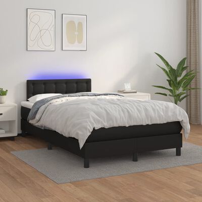 vidaXL Boxspring posteľ s matracom a LED, čierna 120x190cm, umelá koža