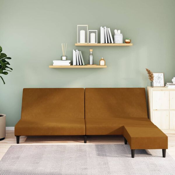 vidaXL 2-miestna rozkladacia pohovka s podnožkou hned&aacute; zamatov&aacute;