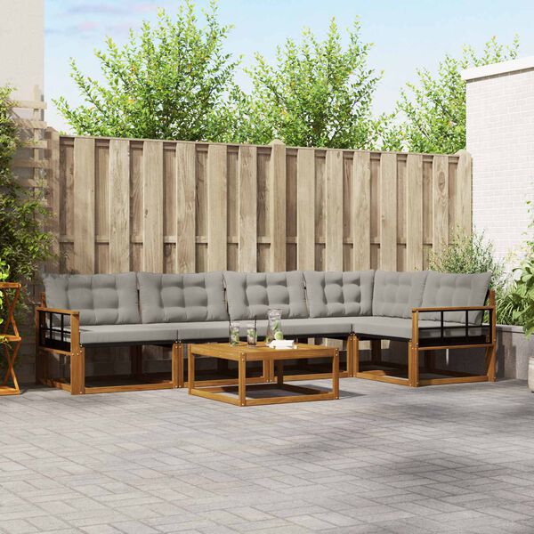 vidaXL Z&aacute;hradn&aacute; s&uacute;prava gaučov s vank&uacute;&scaron;om 6 pcs Pr&iacute;rodn&aacute; a svetlosiv&aacute;