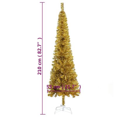 vidaXL Úzky vianočný stromček zlatý 210 cm