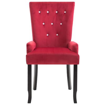 vidaXL Jedálenské stoličky s opierkami 2 ks červené zamatové