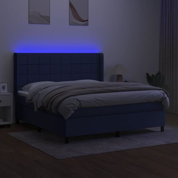vidaXL Posteľ boxsping s matracom a LED modr&aacute; 180x200 cm l&aacute;tka