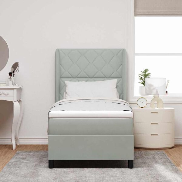 vidaXL Posteľ s pružinov&yacute;m r&aacute;mom Svetlosiv&aacute; 190 x 90 cm Polyester