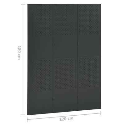 vidaXL 3-panelový paraván antracitová 120x180 cm oceľ