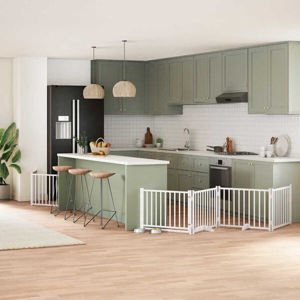 vidaXL Br&aacute;na pre psa s dvere sklad. 10pan. biela 800cm topoľov&eacute; drevo