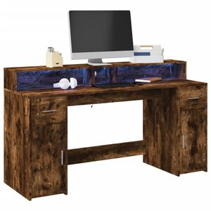 vidaXL St&ocirc;l s LED svetlami dymov&yacute; dub 160x55x91 cm kompozitn&eacute; drevo