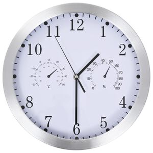 vidaXL N&aacute;stenn&eacute; hodiny s pohonom Quartz, vlhkomer+ teplomer,biele 30cm