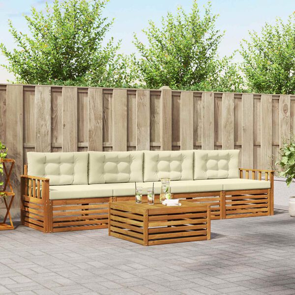 vidaXL Z&aacute;hradn&aacute; s&uacute;prava gaučov s vank&uacute;&scaron;om 5 pcs Pr&iacute;rodn&aacute; a kr&eacute;mov&aacute;