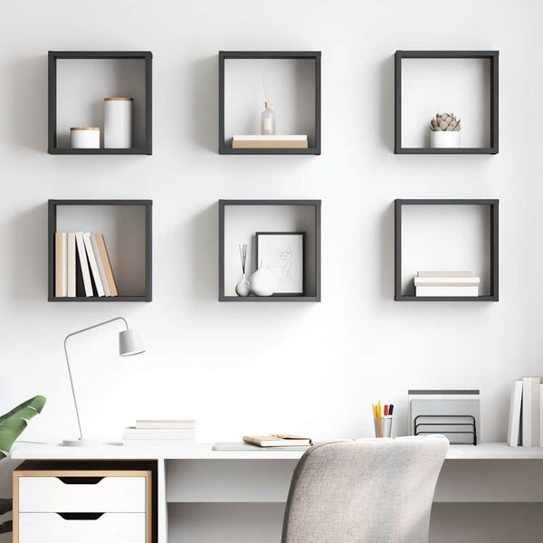 vidaXL N&aacute;stenn&eacute; police 6 ks leskl&eacute; siv&eacute; 30x15x30 cm