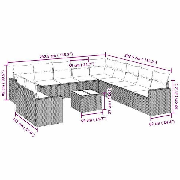 vidaXL 12-dielna záhradná súprava pohoviek s vankúšmi polyratan