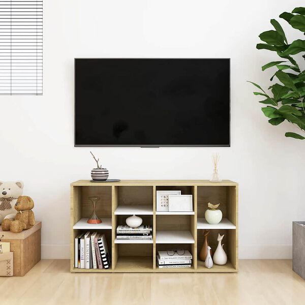 vidaXL Lavica na topánky, biela+sonoma 103x30x55cm, kompozitné drevo