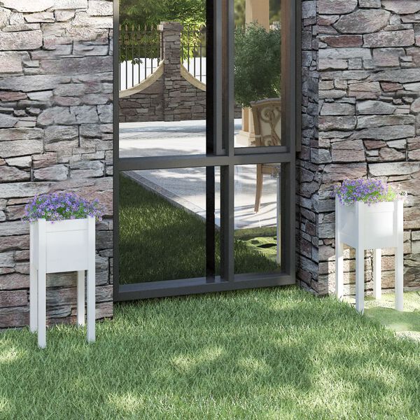 vidaXL Záhradné kvetináče 2 ks biele 31x31x70 cm borovicový masív