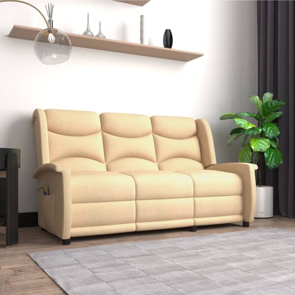 vidaXL 3-miestne sklápacie masážne kreslo, krémové, mikrovlákno
