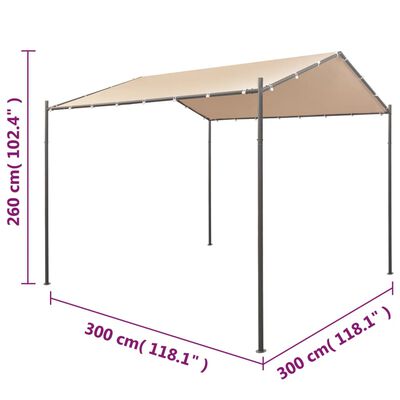 vidaXL Oceľový altánok/prístrešok/stan, 3x3 m, béžový