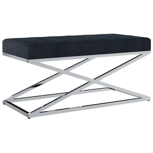 vidaXL Lavica 97 cm, čierna, zamatov&aacute; l&aacute;tka a nehrdzavej&uacute;ca oceľ