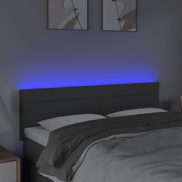vidaXL Čelo postele s LED tmavosivé 144x5x78/88 cm látka