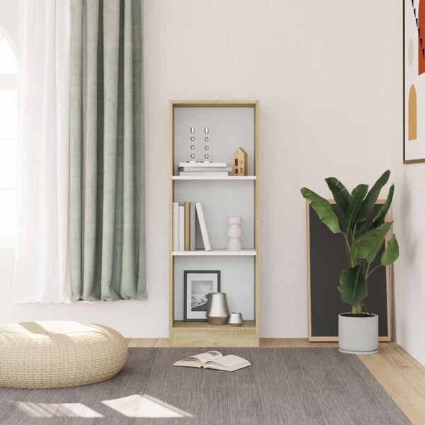 vidaXL Knižnica, 3 police, biela+sonoma 40x24x109 cm, kompozitn&eacute; drevo