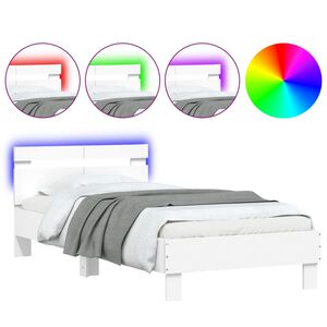 vidaXL Posteľn&yacute; r&aacute;m s čelom a LED svetlami biely 100x200 cm