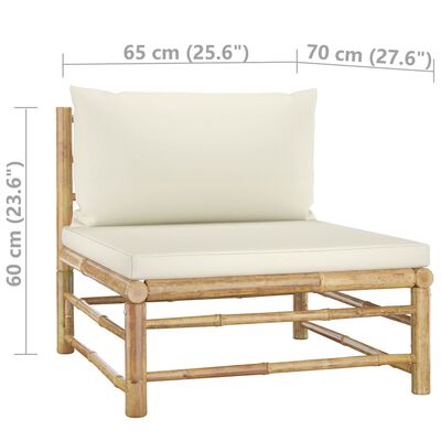 vidaXL 7-dielna záhradná sedacia súprava s krémovo-bielymi podložkami bambus