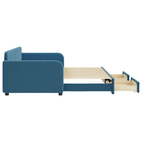 vidaXL Rozkladacia denná posteľ so zásuvkami modrá 90x200 cm zamat