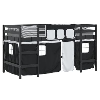 vidaXL Detská vyvýšená posteľ závesy bielo-čierna 80x200 cm borovica