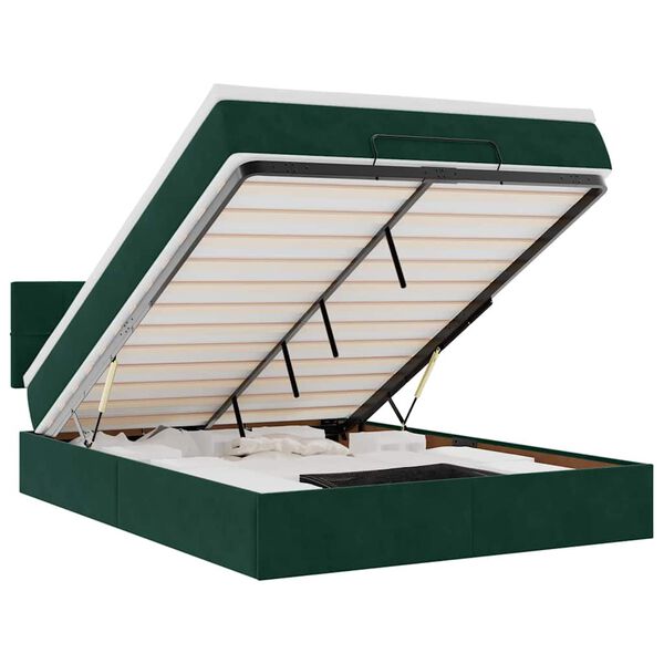 VidaXL Osmansk&aacute; posteľ s matracom a LED di&oacute;dami tmavozelen&aacute; zamat