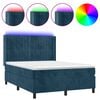 vidaXL Posteľn&yacute; r&aacute;m boxsping matrac a LED tmavomodr&yacute; 140x190 cm zamat